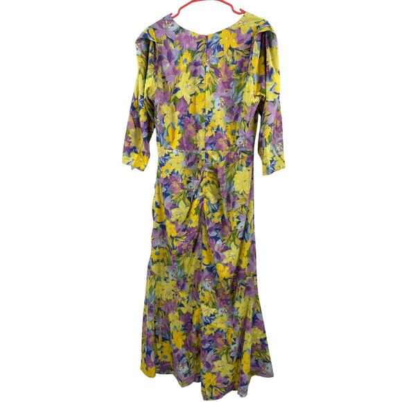 For Love and Lemons Cassia Dress Size 1X NWT Yellow Floral Ruched Midi Cocktail - Picture 6 of 16